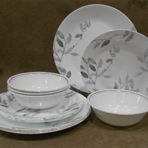 ❤️ 12-pc Corelle MISTY LEAVES DINNERWARE SET Plates Bowls *Gray Grey Watercolors