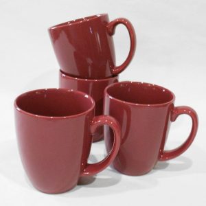 4 New CORELLE 11-oz RASPBERRY Red Stoneware Mugs *NORDIC BLOOMS Creamy Mauve