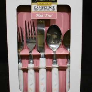 NEW 20-pc Corelle PINK TRIO Stainless FLATWARE Set *Pastel Blue Peach Blossoms