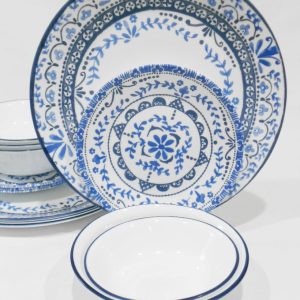 NEW 16-pc Corelle PORTOFINO Dinnerware Set w/10-oz Dessert Bowls *Italian Blue Tiles