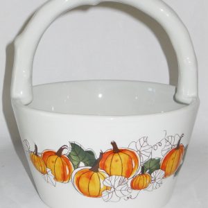 Ceramic PUMPKIN & VINES Thanksgiving Fall Harvest GIFT BASKET 6 3/4 x 3 3/4