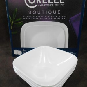 ❤️ NEW 12-pc CORELLE Square VIVID / PURE WHITE Dinnerware Set DINNER LUNCH BOWLS