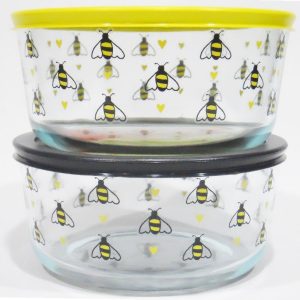 PYREX 7 Cup BEE HAPPY Storage Bowl *Choose: YELLOW or BLACK Hearts Spring Honeybees