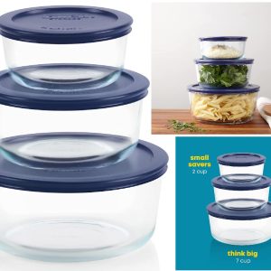 NEW 6-pc Pyrex Simply Store GLASS STORAGE BOWLS 7. 4. 2 Cup BLUE Plastic Covers