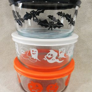 6-pc PYREX Halloween 4-Cup STORAGE BOWLS w/Covers 1-Qt Pumpkins Ghosts Bats