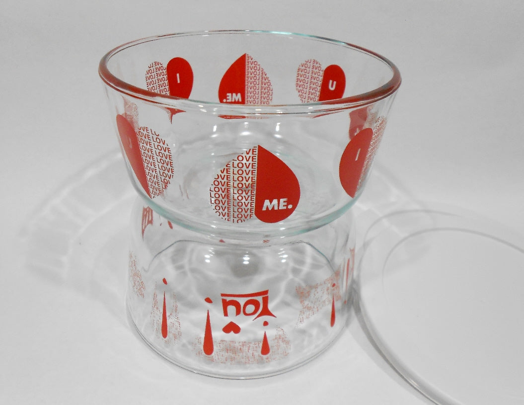 NW 4-pc PYREX Valentine 4 Cup Storage BOWLS * I LOVE YOU Red HEARTS White Covers - Image 5