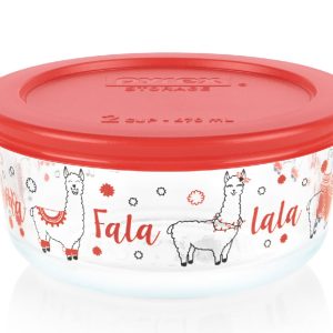 Pyrex CHRISTMAS FALALA LLAMA 2 CUP Storage BOWL Holiday Red