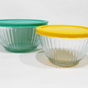 NEW 4-pc PYREX SCULPTURED Glass Springtime STORAGE BOWL Set 6 & 3 Cup Mixing Baking