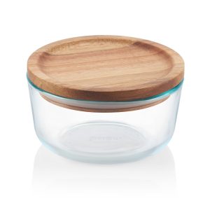 1 PYREX 4 CUP Glass Food Storage Container w/ WOODEN LID & SEAL Dry Goods. Crafts