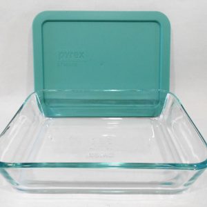 PYREX 3 Cup DUSTY JADE GREEN Rectangle Glass STORAGE DISH & Plastic COVER 7210