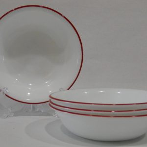 4 Corelle RED RIM 10-oz DESSERT BOWLS Fruit Sauce *Strokes Crimson Holly Febe