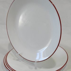 4 Corelle RED RIM DINNER PLATES 10.25 Christmas Holiday Deep Radiant Cherry