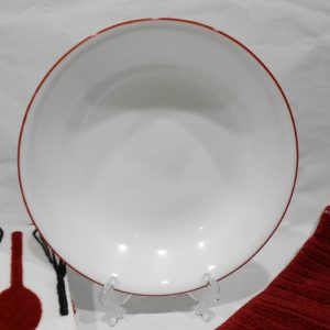Corelle RED RIM 20-oz PASTA BOWL 8.5 Shallow Coupe Soup Salad Meal Entree