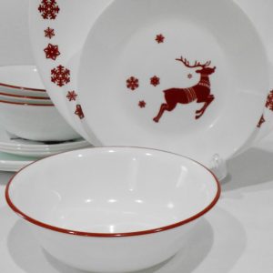❤️ 12-pc Corelle REINDEER Dinnerware Set BONUS 1-Qt Serving Bowl / Christmas Winter Holiday