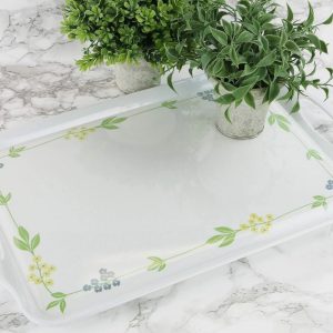 Corelle SECRET GARDEN Melamine 19x11 RECTANGULAR TRAY Serving Blue Yellow Floral