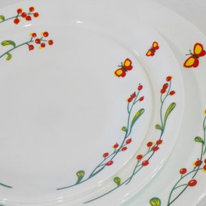 3-pc CORELLE by Corning SERENITY BUTTERFLY Dinner. Bread Plate & 15-oz Flat Rim Bowl