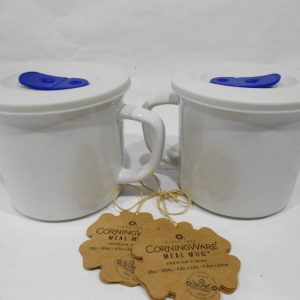 2 Speckled CORNINGWARE 20-oz Soup MEAL MUGS Stoneware w/Microwave Vent Lid