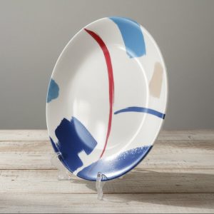 1 CORELLE Signature VIVID SPLASH 8.5 LUNCH PLATE Bold Blue Red Tan Brushstrokes
