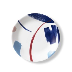 NEW Corelle VIVID SPLASH 8.5 LUNCH PLATE *Bold Blue Red Tan Brushstrokes