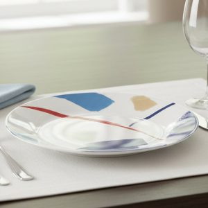 1 CORELLE Signature VIVID SPLASH 8.5 LUNCH PLATE Bold Blue Red Tan Brushstrokes