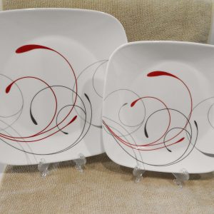 Corelle SPLENDOR Square DINNER or LUNCH PLATE *Red Gray Scoll ROMANTIC Revival