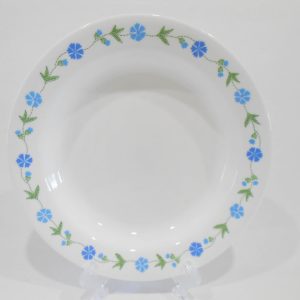 Corelle SPRING BLUE 15-oz BOWL Flat Rimmed SOUP PLATE Trailing Floral Leaves