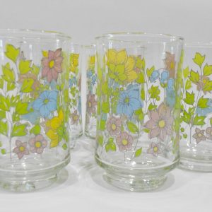 EUC 6  Corelle SPRING MEADOW 6-oz JUICE Shot GLASSES 3 3/4 Colorful Floral