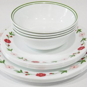 12-pc Corelle SPRING PINK DINNERWARE SET Dinner Bread Plates Bowls Red Floral