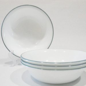4 Corelle MEDIUM GRAY RIM 10-oz DESSERT BOWLS Fruit Sauce *Brushed Silver Prairie