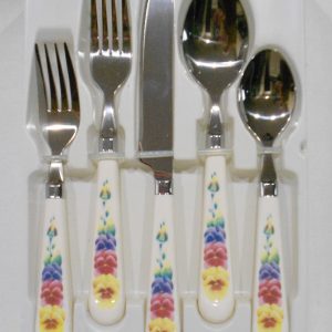 NEW 20-pc Corelle SUMMER BLUSH Stainless FLATWARE Set Pansy Floral
