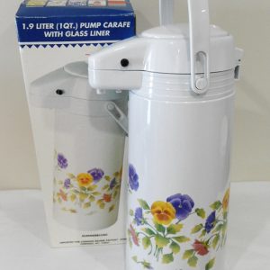 NEW Corelle Corning SUMMER BLUSH 1-Qt PUMP CARAFE Thermal Hot Cold Coffee Tea