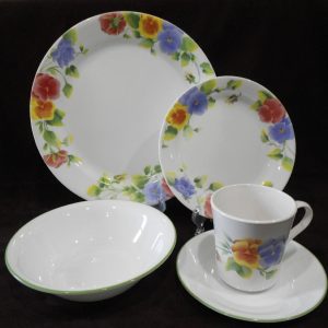 ❤️ NEW 5-pc Corelle SUMMER BLUSH Dinnerware PLACE SETTING Colorful Pansies Pansy