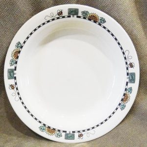 Corelle SUNBLOSSOMS Sandstone 15-oz Flat Rim SOUP PLATE BOWL Sunflower Bees Seed