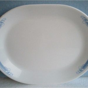 Corelle JASMINE 12.25x10 SERVING PLATTER *White Floral BLOSSOM Motif & BLUE Bands