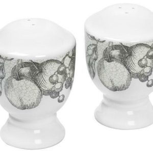 Corelle ANTIQUE LINEN Salt & Pepper Shaker Set GREY FRUIT Botanical Sketch *NEW