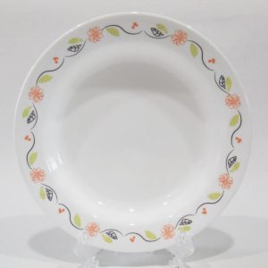 Corelle TANGERINE GARDEN 15-oz BOWL Flat Rimmed SOUP PLATE *Peach Green