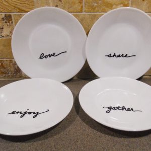 4 Corelle CELEBRATIONS THANKFUL 6 3/4 Appetizer Plates LOVE SHARE GATHER ENJOY