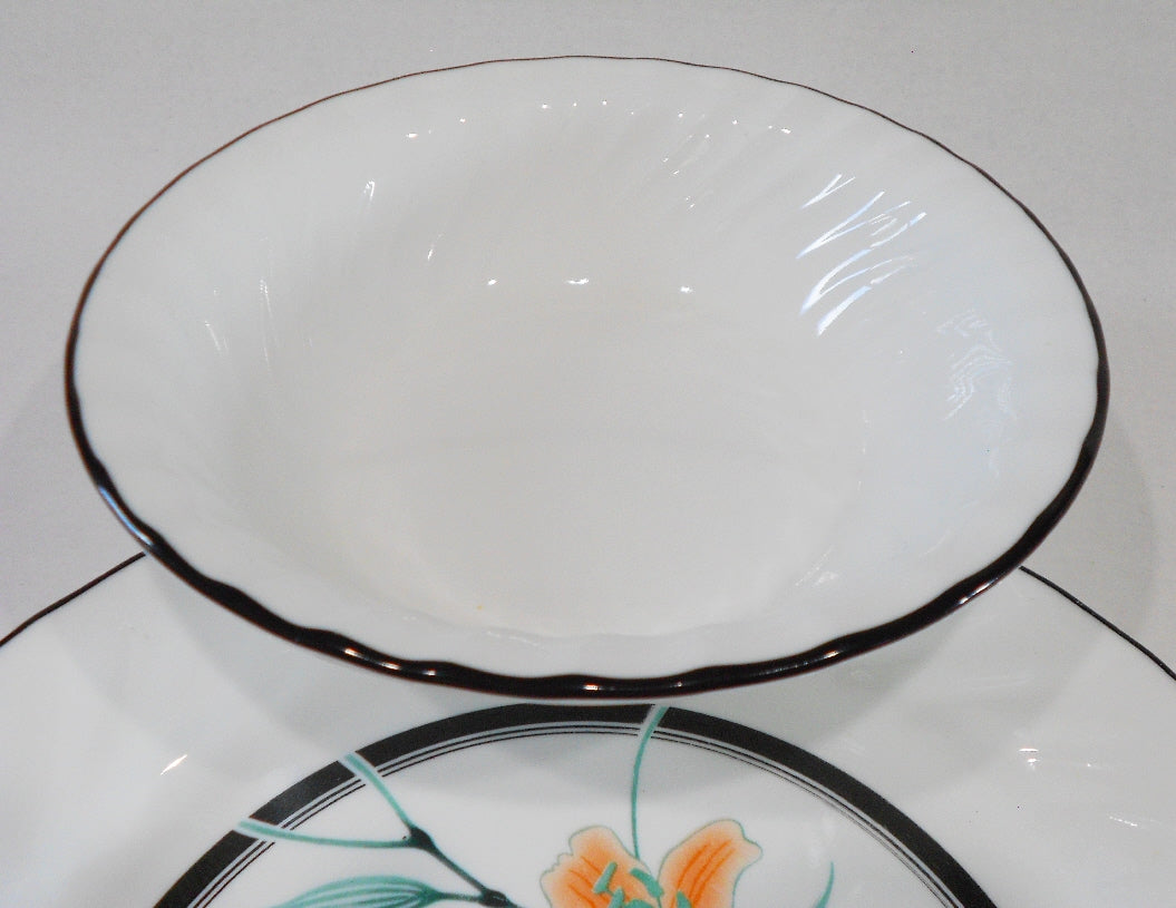 1 NRM Corelle TIGER LILY 18-oz SOUP BOWL Cereal Enhancements Black Swirl Rim - Image 2