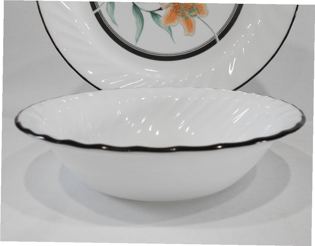 1 NRM Corelle TIGER LILY 18-oz SOUP BOWL Cereal Enhancements Black Swirl Rim