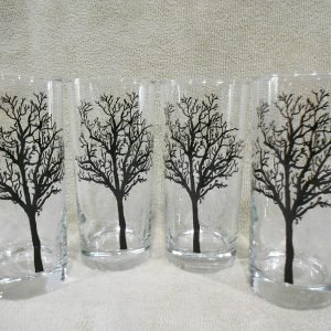 4 Corelle TIMBER SHADOWS 16-oz GLASSES 6 Iced Tea Cooler Tumblers *Black Trees