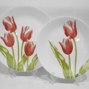 Corelle TULIP BOUQUET UPick: Dinner OR Lunch Plate / Spring Green RED Blooms
