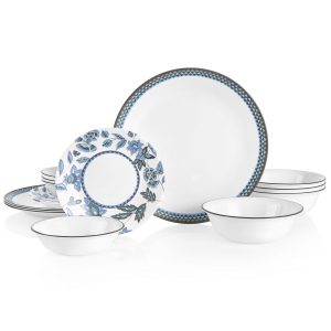 ❤️ 16-pc Corelle VERANDA DINNERWARE SET *Blue Gray Aqua Floral & Seaside Tiles