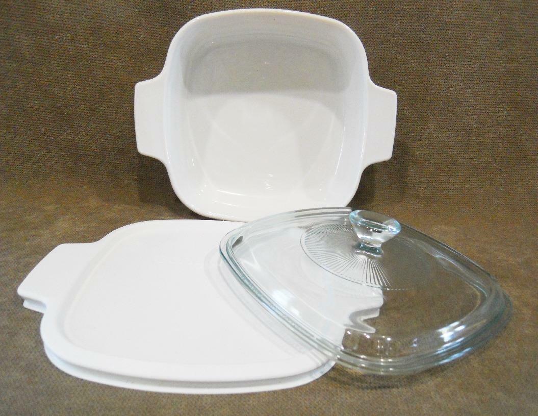 3-pc CORNINGWARE 1-Qt CASSEROLE & COVERS A-1-B Pyroceram Winter Frost White - Image 2