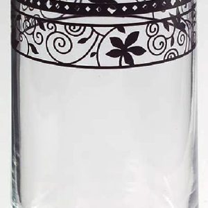 NR Mint CORELLE Corning BLACK WINDING GATE 14-oz TUMBLER GLASS Floral Scrolls