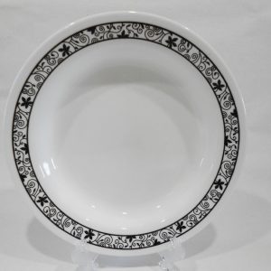 1 Corelle Corning WINDING GATE 15-oz Flat Rim SOUP BOWL Pasta Black Scroll White Floral