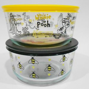 4-pc PYREX WINNIE THE POOH & BEE HAPPY 4 Cup Storage Bowls Set *Yellow Black