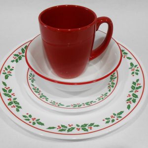 ❤️ NEW 17-pc Corelle WINTER HOLLY Dinnerware Set CHRISTMAS Holidays Red Band