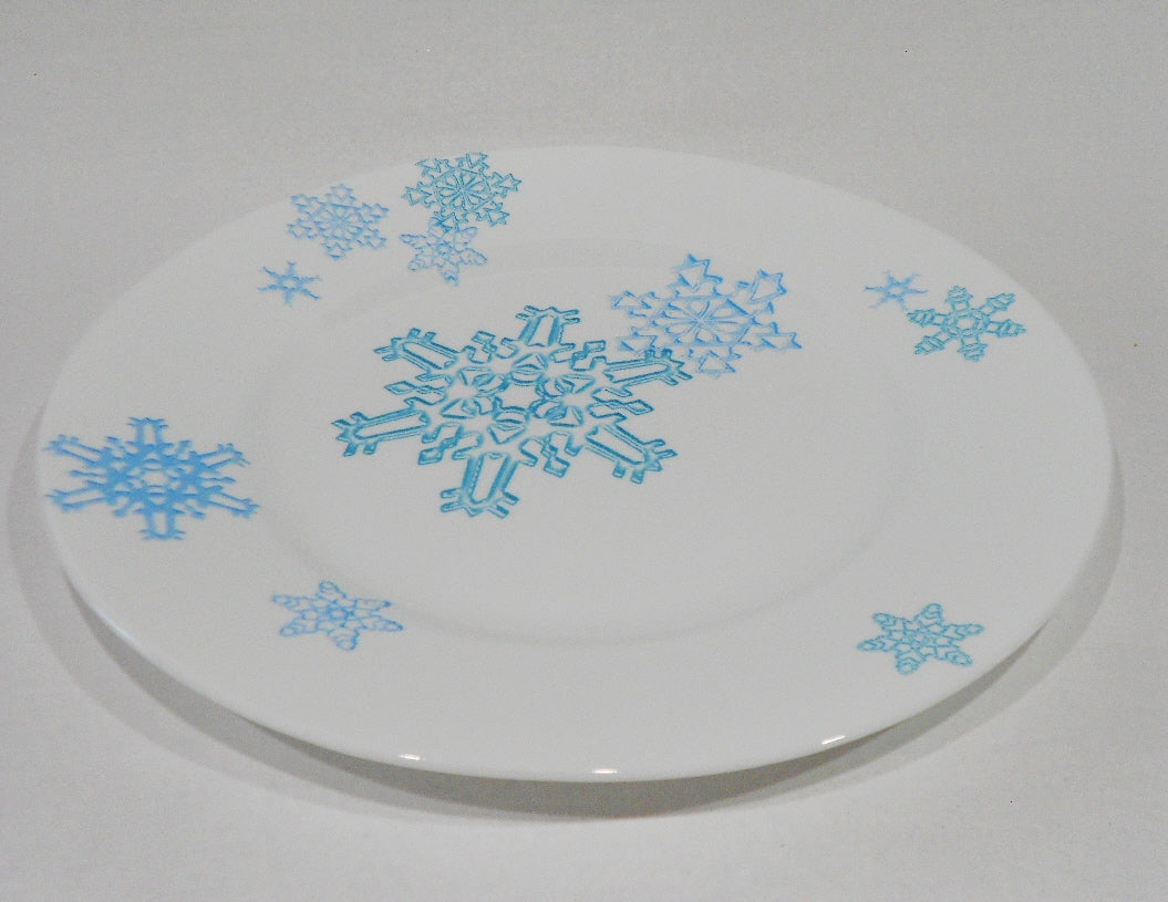 Corelle WINTER MAGIC 10.75 DINNER PLATE *Christmas Snowman Blue Snowflakes - Image 2