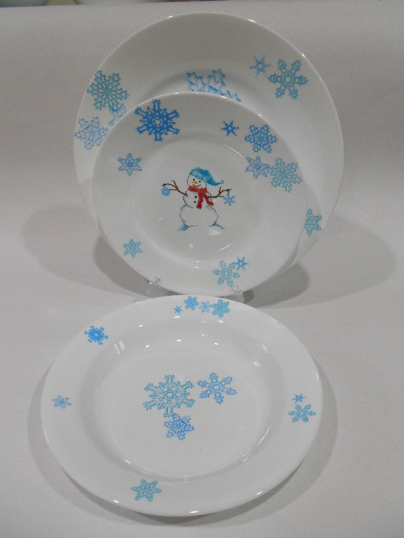 Corelle WINTER MAGIC 10.75 DINNER PLATE *Christmas Snowman Blue Snowflakes - Image 4