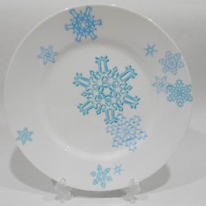 Corelle WINTER MAGIC 10.75 DINNER PLATE *Christmas Snowman Blue Snowflakes